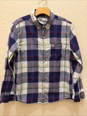 👦🏻 Abercrombie Kids Boys Multi Color Plaid Button Down Shirt Size 9/10 M